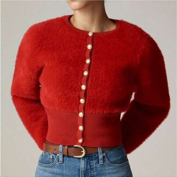 J.Crew Fitted-waist cardigan in fuzzy yarn - Picture 1 of 10